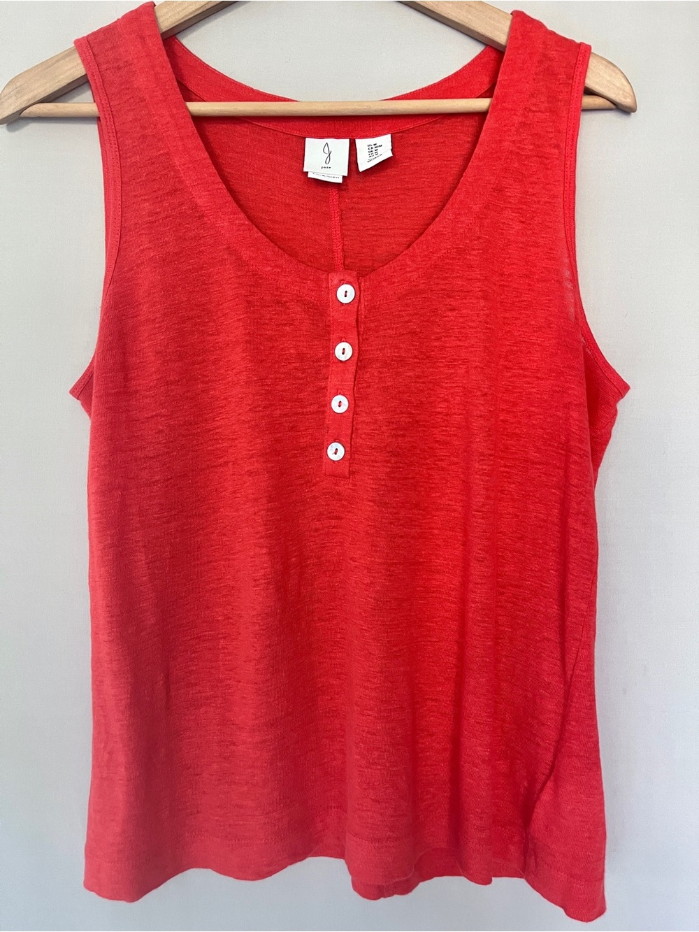 Joie 100% Linen Henley Tank Top Red Orange Shell Buttons Medium
